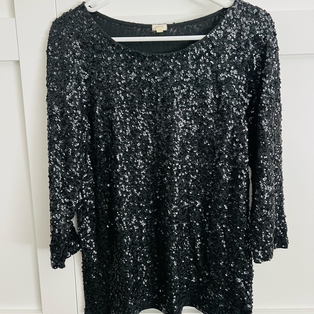 J Crew Black Sequin Top